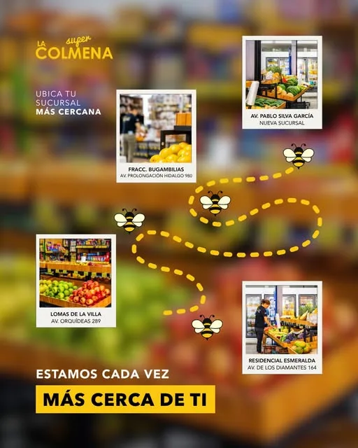 Mapa visual de las 4 sucursales de Súper La Colmena en Colima y Villa de Álvarez