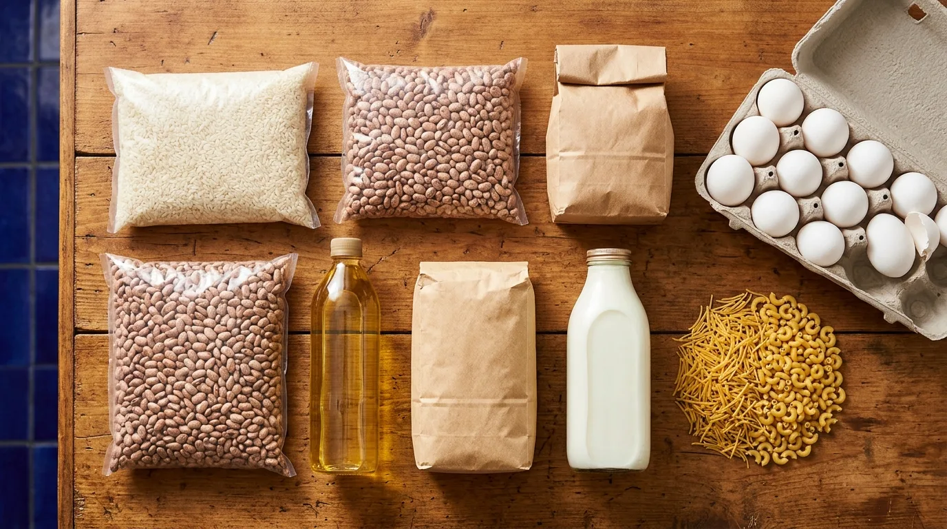 Surtido de productos básicos de despensa en Súper La Colmena, Colima