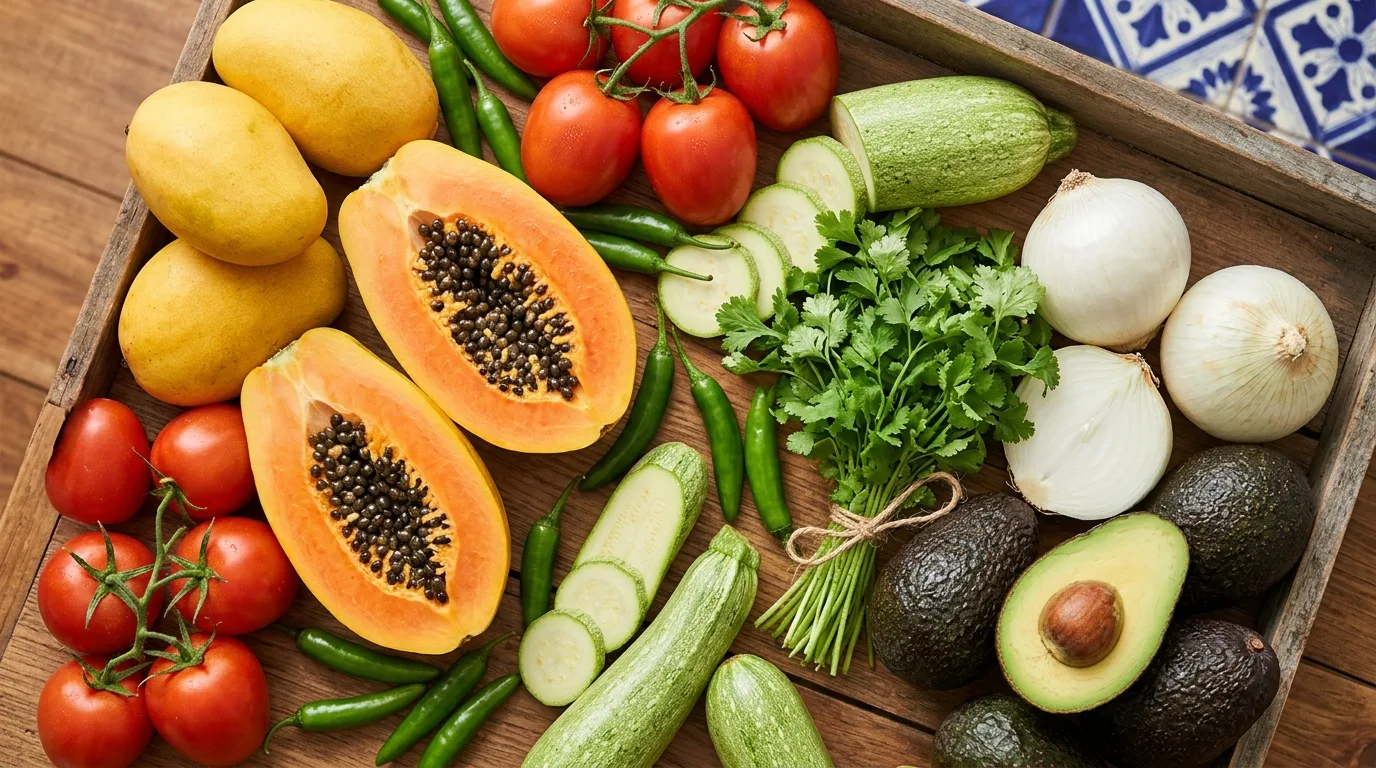 Surtido de frutas y verduras frescas del día en Súper La Colmena, Colima
