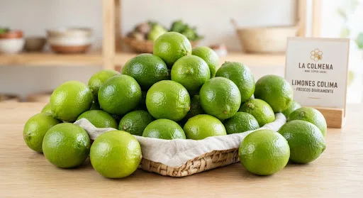 Limones frescos con cáscara brillante y jugosa en La Colmena, Colima